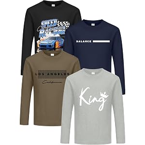4 Pack Boys Long Sleeve Shirts, Graphic T Shirts for School and Play | 4-piece multipack with soft graphic long sleeve tees f