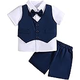 LIUNLU Boy Clothes Kids Formal Suit Summer Short Sleeve Shirt & Shorts Gentleman Outfit 2 Piece Clothing Set