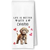 ArtisaEura Cavapoo Dog Kitchen Towels, Cavapoo Gifts for Women Dish Tea Towels for Kitchen Decor, Dog Lovers Mom Gifts Decorative Hand Towel for Bathroom, 16x24 Inches