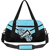 OMFUNS Cheerleading Kids Overnight Duffel Bags for Girls Blue Glitter Sport Gym Bag Duffel Bag for Travel Weekender Practice Gymnastics Ballet School Gym Sleepover Bag