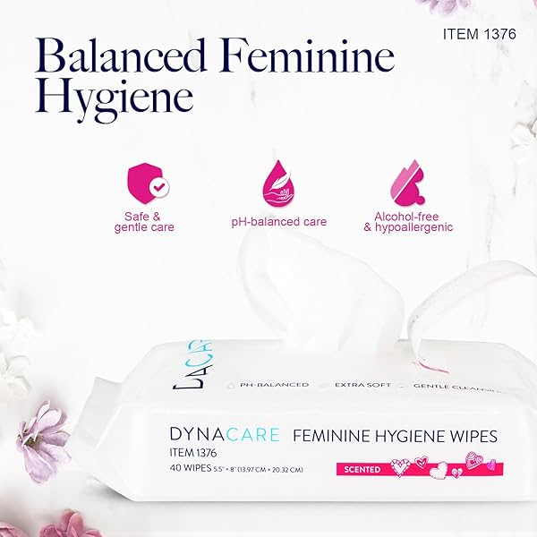 DYNAREX HERCARE FEMININE HYGIENE WIPES – 12 PACK, 40 WIPES PER PACK – 5.5″ X 8″ PH-BALANCED, ALCOHOL-FREE, HYPOALLERGENIC, RESEALABLE PACKS, TRAVEL ESSENTIALS FOR WOMEN