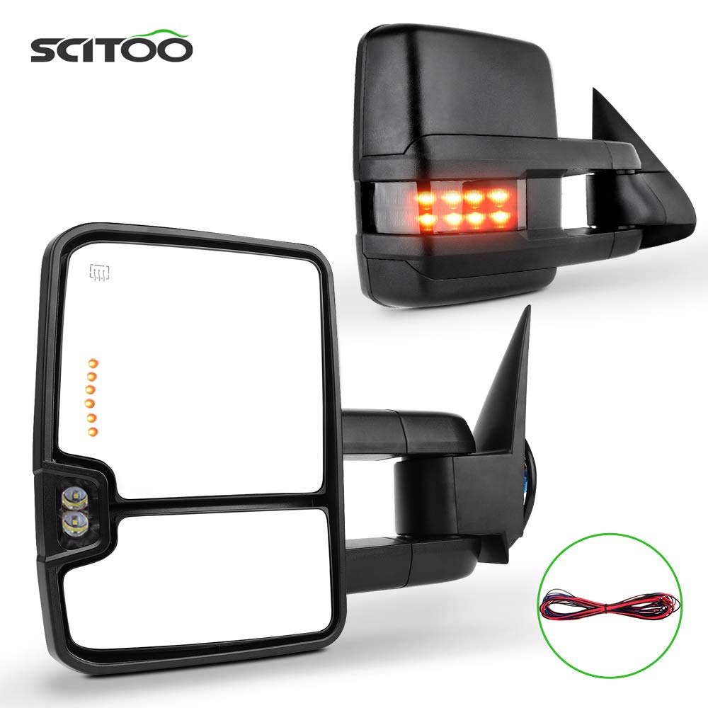 SCITOO Black Side Mirror for 99-02 For Chevy/For GMC Silverado/Sierra Power Heated LED Turn Signal Towing Mirrors Pair Set