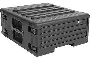SKB 4U rSeries Rolling Rack with Integrated Back Wheels and 1-Touch Pull Handle, Comes with 4 Rack Units and Interlocking Molded Stacking Bars