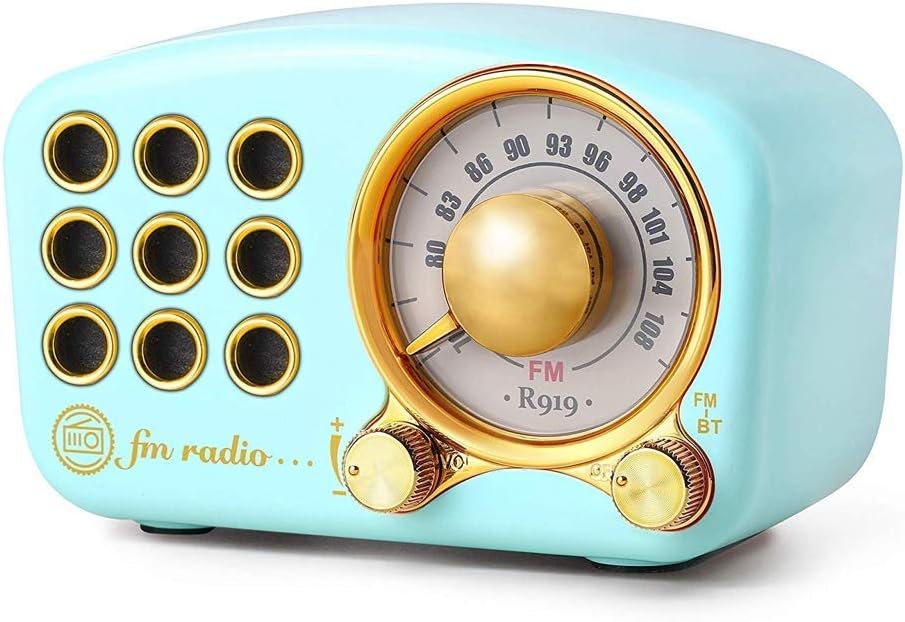Portable Bluetooth Speaker,Vintage Radio-Greadio,Old Fashioned Classic Style,Bluetooth 4.2 Wireless Connection TF Card Retro Bluetooth Speaker,Strong Bass (Color : Blue)