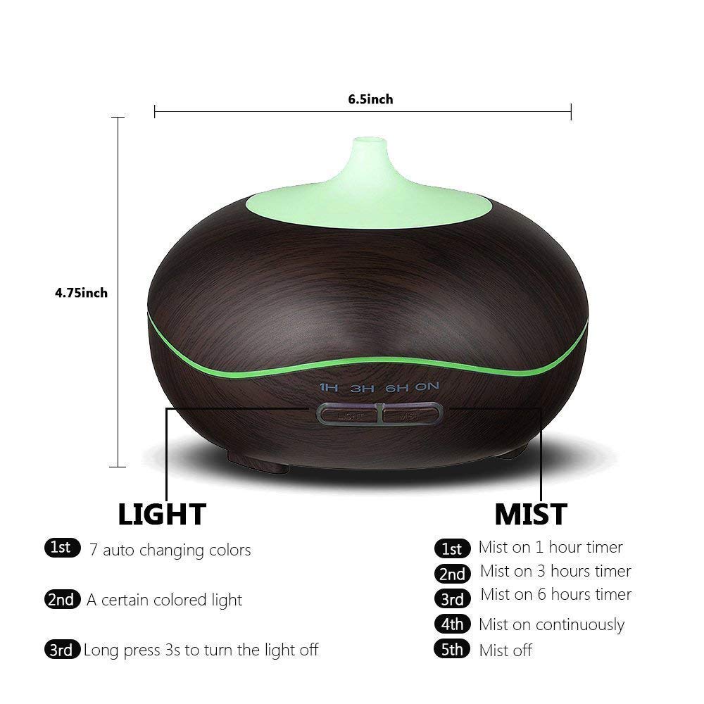 Essential Oil Diffuser, Cool Mist Ultrasonic Aroma Diffuser, Air Humidifier Wood Grain with Waterless Automatically Shut-off for Office Home Yoga Spa-Black …