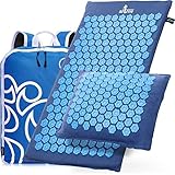 New Version Professional Acupressure Mat and Pillow Set From Organic Linen - Best Acupuncture Mat Gift - Back and Neck Pain Relief Reflexology Mat - for Women and Men - Stress and Muscle Relief (Blue)