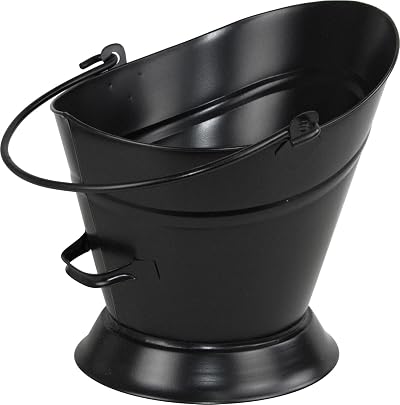 Sterling Ventures Galvanised Black Metal Round Coal Scuttle Bucket Hod 31cm