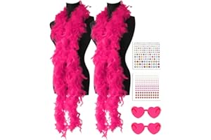 JIANGLAI Turkey Feather Boas 6.6ft with Sunglasses and Face Gems 6PCS for DIY Craft Dancing Wedding Party Halloween Costume Decoration