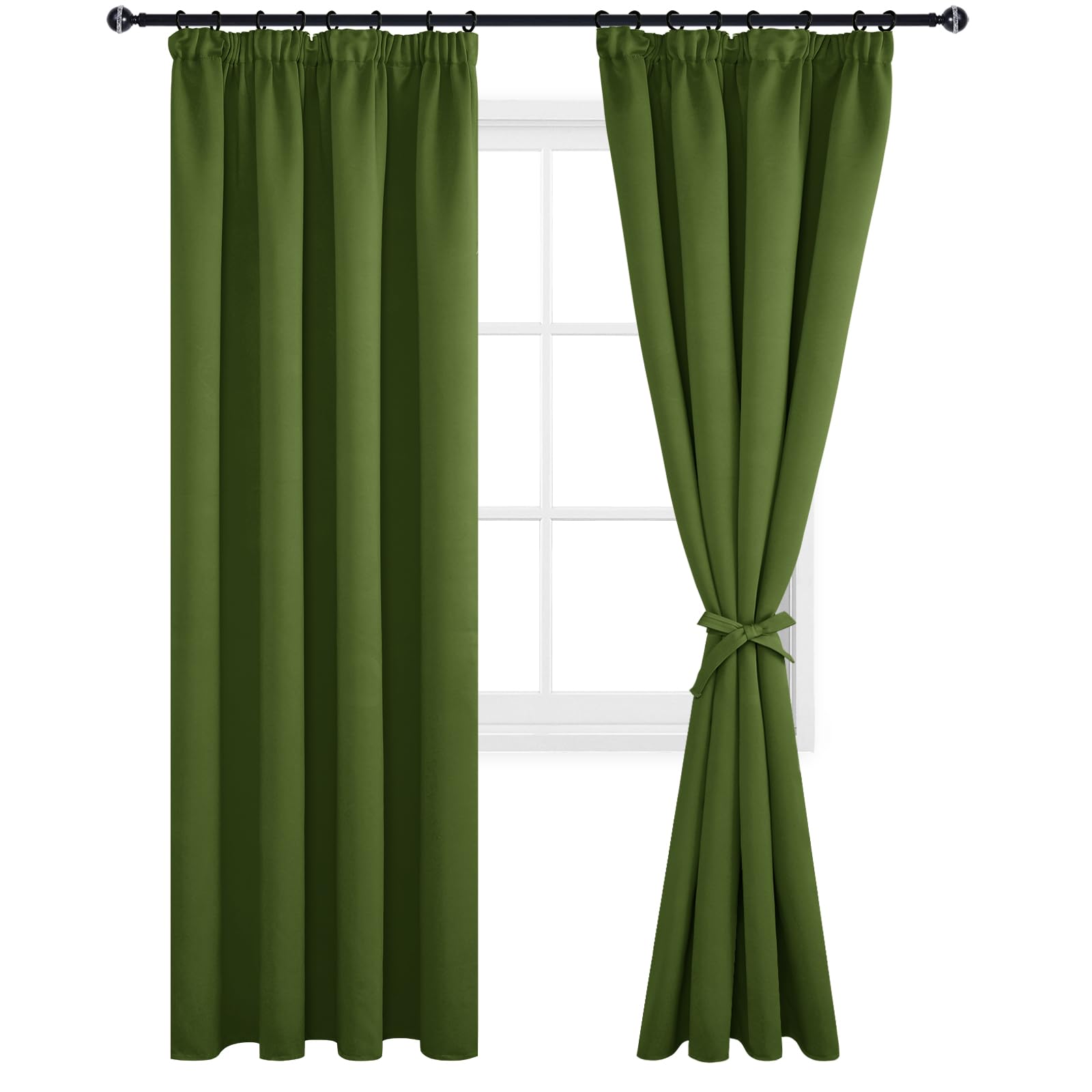 DWCN Blackout Curtains for Bedroom Thermal Insulated Room Darkening Pencil Pleat Window Curtains for Living Room 90 x 90 inch Length, Green, 2 Panels