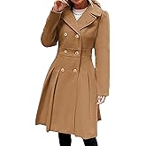 SEMATOMALA Women's Double Breasted A Line Trench Coat Notched Lapel Wool Blend Pea Coats Jacket with Pockets
