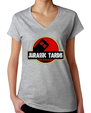 Jurassic Tardis Damen V-Ausschnitt T-Shirt
