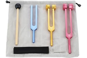 LEMFEMA Tuning Fork Set (128Hz, 256Hz, 512Hz) - Body Weighted Tuning Forks Perfect for Sound, Therapy with Hammer and Storage Bag(Colorful)