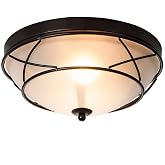 LOCLGPM 12" Black Classic Dome Ceiling Light Flush Mount, 2-Light Bronze Lighting Fixtures, Frosted Glass Farmhouse Ceiling Lamp for Living Room Kitchen Bedroom Hallway Entryway Staircase