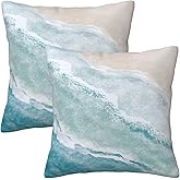 Beach Watercolor Blue Sea Ocean Throw Pillow Cover 18x18 in Set of 2 Cushion Modern Farmhouse Pillow Covers Soft Pillow Cases for Couch Sofa Living Room Outdoor Home Decor