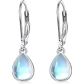 Sterling Silver Dangle Earrings Moonstone/Opal/Turquoise/Moss Agate/Feather/Compass Leverback Earrings for Women Lady