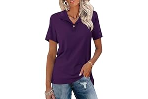 Ivicoer Womens V Neck Short Sleeve Polo Shirts Button Down Collared Tops Work Tunic Blouses Business Casual