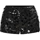 SOLY HUX Women's Sparkly Sequin Micro Shorts Y2k Low Rise Mini Booty Shorts Rave Clubwear