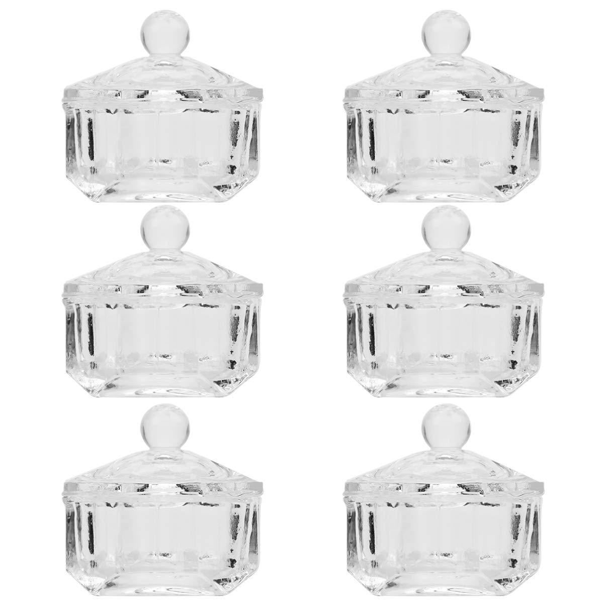 Lurrose Glass Nail Dappen Dish with Lid Nail Crystal Bowl for Acrylic Liquid Powder Dapping Dish for Nails 6pcs