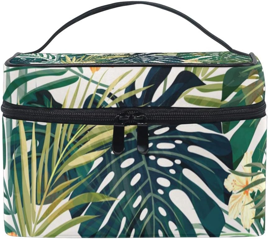 Cosmetic Bags Tropical Hawaii Flowers Monstera Palm Leaf Large Travel Makeup Organizer Double Zipper Toiletry Pouch Bag