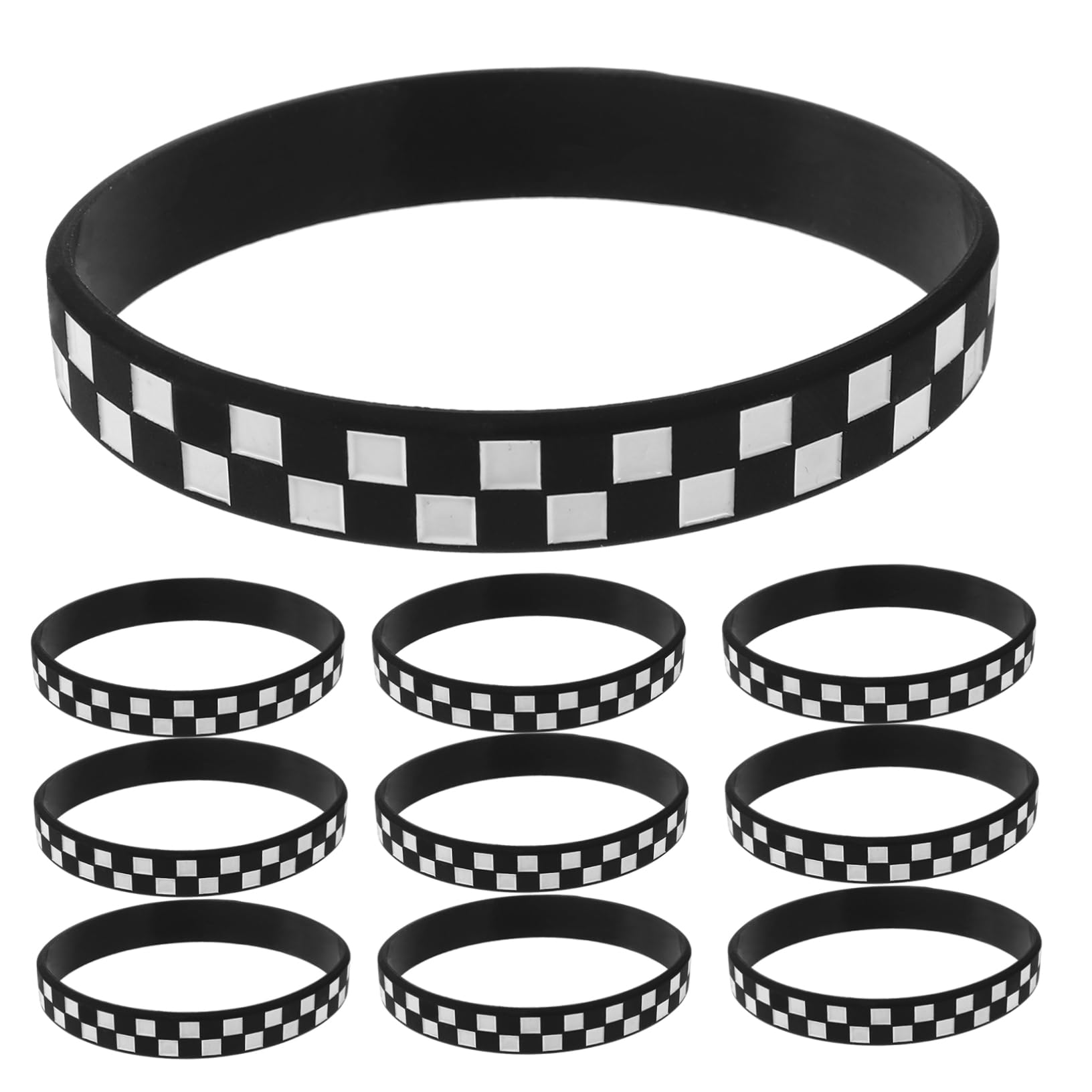 CORHAD Racing Theme Silicone Wristbands Checkered Plaid Pattern Bracelets Lightweight Fans Accessory for Sports Events Parties Comfortable Fit Pack of 12
