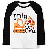 Toddler Boy Valentine Shirt Kids Raglan Long Sleeve Tees Excavator Dinosaur Heart T-Shirt Tops 2-7 Years