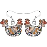 NEWEI Cute Enamel Hen Rooster Chicken Earrings Dangle Farm Animal Jewelry For Women Chicken Gift Charms