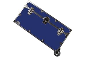 C&N Footlockers - Large Undergrad Storage Trunk w/Wheels - Made in the USA - Only STEEL Footlocker on Amazon - Durable Chest with Lid Stay - 32 x 18 x 16.5 Inches (Royal Blue)