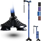 KingPavonini Walking Cane for Men Women Stability, Free Standing Foldable Cane, Ergonomic Handle Pivoting Quad Base, Heavy Duty 350 LBs, Adjustable Walking Canes for Seniors Balance with Travel Bag
