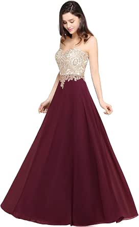Amazon.com: MisShow - Vestido largo de encaje dorado con diamantes de  imitación, cuello redondo : Ropa, Zapatos y Joyería