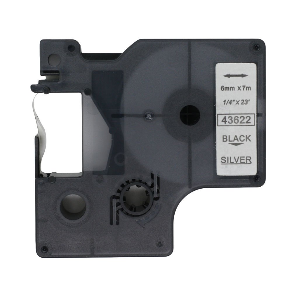 BROVACS 1 Pack Black on Silver Label Tape Compatible for DYMO D1 43622 6mm 1/4" OPA2022