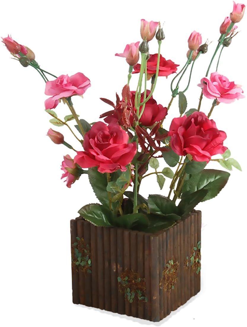 Amazon Com Dahlia Artificial Rose Flower In Wood Pot Decorative