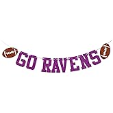 Go Ravens Banner - Ravens Football Party Decor, Football Game Day Celebration Party Decorations Purple Glitter