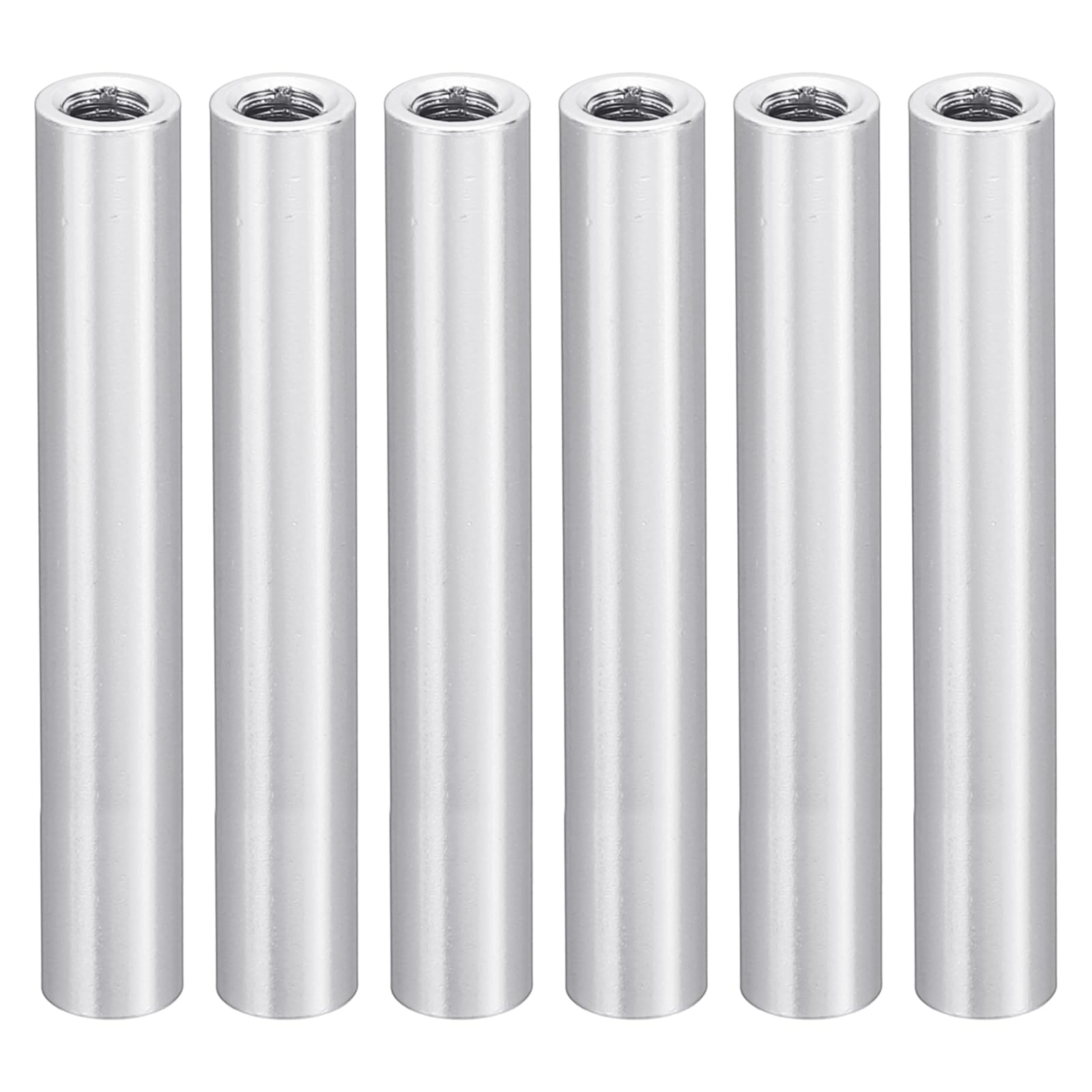 PATIKIL 6pcs M3 Metal Threaded Standoff Spacer Nuts, Round Aluminum Spacers Female Coupling Screws, 1/8" ID x 3/16" OD, Metallic Silvery 3x5x35mm