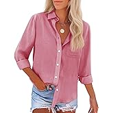 Womens Button Down Shirts Cotton Dress Shirts Oxford Shirts Long Sleeve Work Blouses Collared Tops Tunics with Pocket