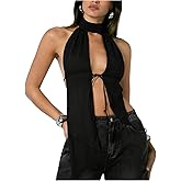 Floerns Women's Y2k Tie Front Halter Tops Sleeveless Cut Out Asymmetrical Hem Night Out Tank Top