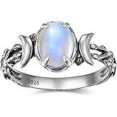 JIARUI Moon Phase Rings for Women Oval Moonstone Inlay 925 Sterling Silver Triple Moon Rings Western Boho Gemstone Ring Jewelry Gift for Women Fit Size 6