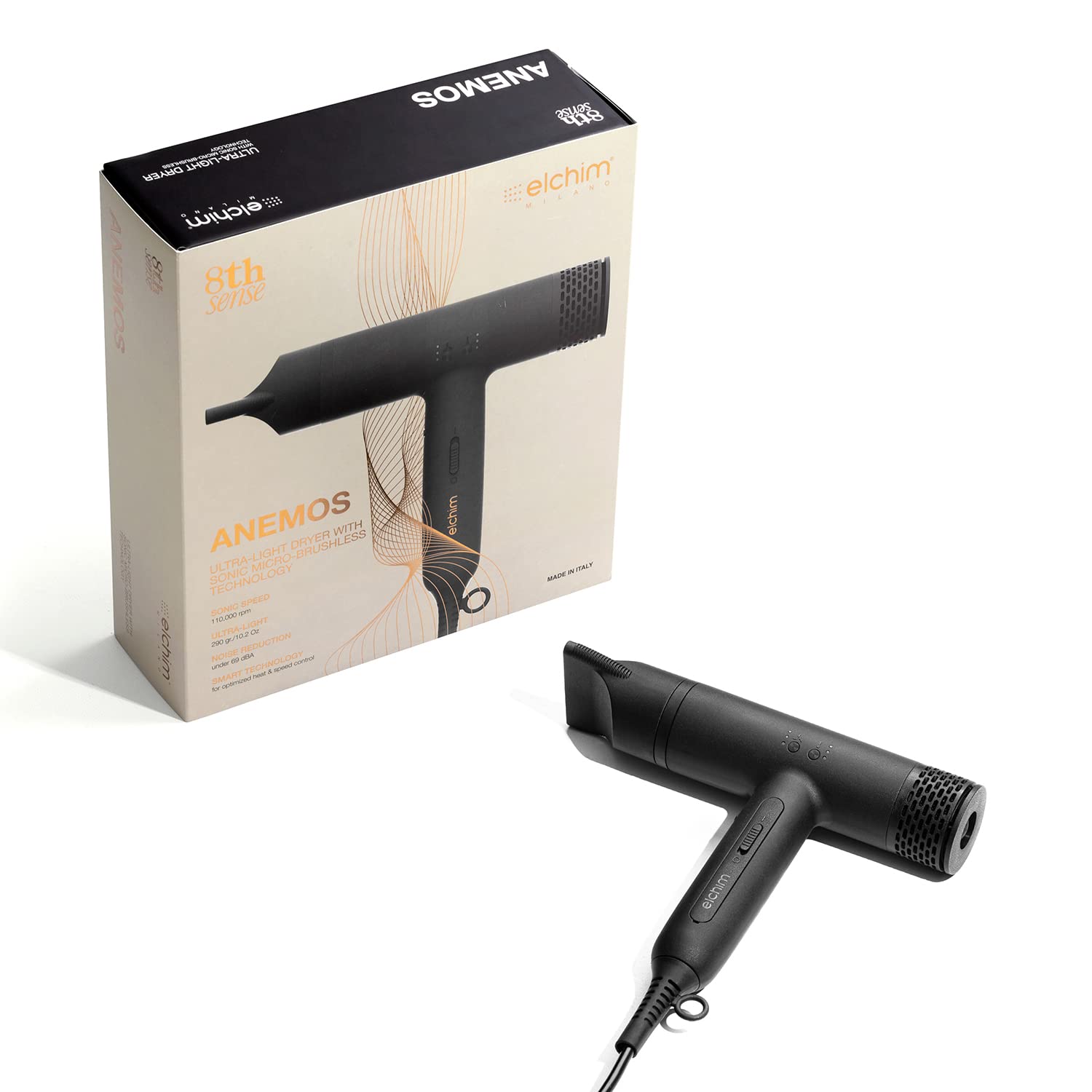 Elchim Anemos Hair Dryer - Ultra-Light, Quiet, Professional Micro-Brushless Digital Motor For All Hair Types