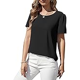 MEILANZJ Women's Short Sleeve Chiffon Blouse Elegant Dressy Shirts Business Casual Tops