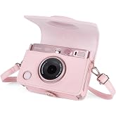 MUZIRI KINOKOO case for Mini EVO with Adjustable Shoulder Strap-Rose pink | Lychee-Grain PU Leather，with Photo Print Slot&amp;Precise Charging Port，Detachable Protective Cover，Full Protection Carrying Bag