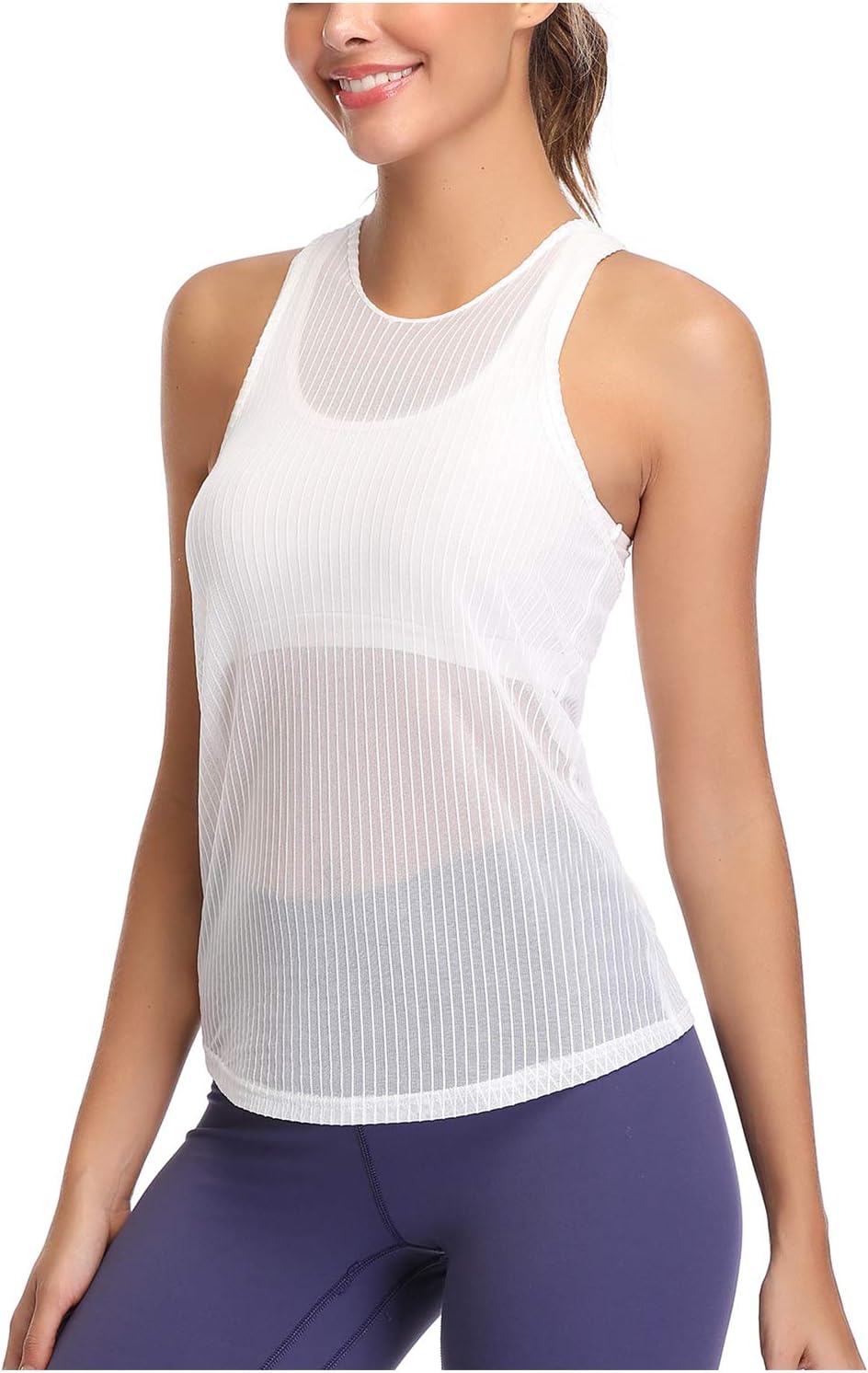 Hawiton Yoga Tops Activewear Workout Clothes Sports Sexy Sheer Quick-Dry Racerback Tank Tops for Women
