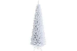 GENERIC CHEFJOY 7FT Pencil Christmas Tree, 436 Branch Tips Slim Skinny Xmas Tree with Stable Metal Stand, Hinged Design for Easy Assembly, Artificial Holiday Pine Tree for Indoor Outdoor Decoration, White