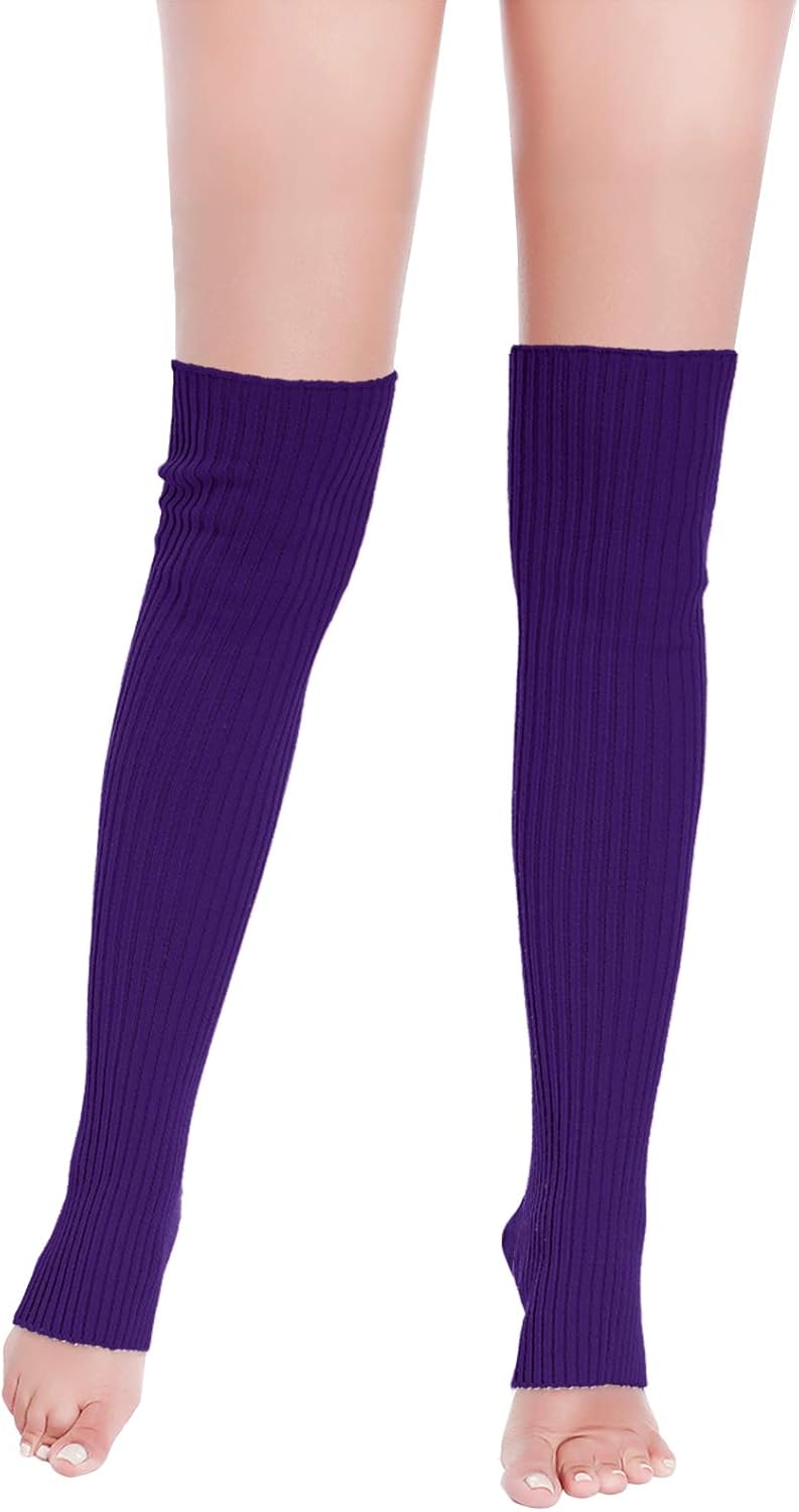 v28 Women 80s Party Warm Costume Marathon Knit Long Socks Leg Warmers（T60-Brightpurple） at  Women’s Clothing store