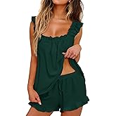 KFUBUO Womens Pajamas Set 2 Piece Ruffle Pj Soft Tank Top and Shorts Sleepwear Set Bridal Pajama for Women Set