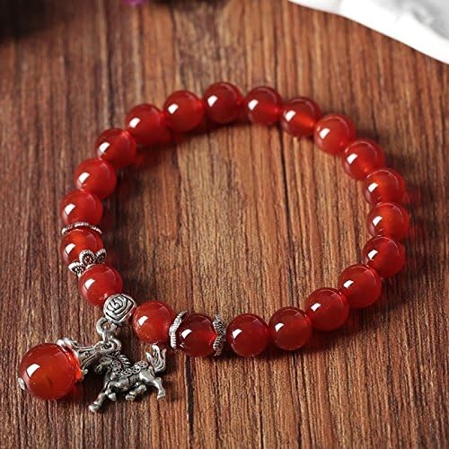 Zodiac Animal Year red Agate Bracelet Bangle Women Girls Excellent Sweet Woman Student Tibetan Silver Jewelry Birthday Gift Bracelets (Horse