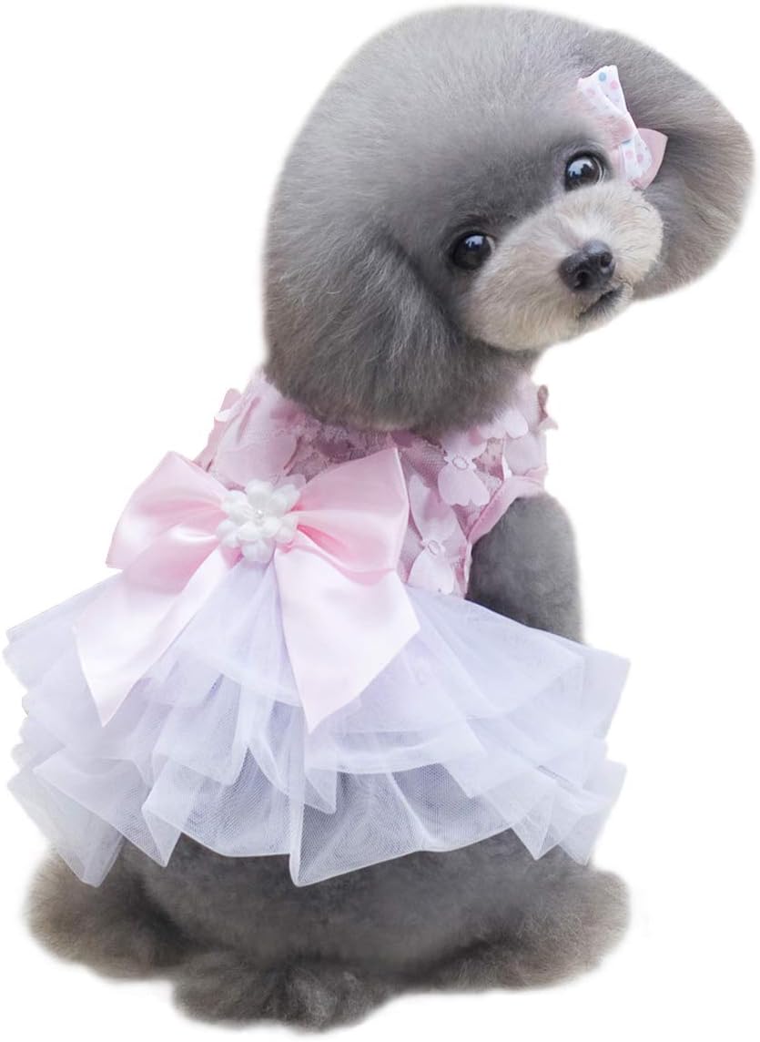 Amazon ペット服 犬服 猫服 犬 服 ワンピース ドレス 春夏 洋服 可愛い 蝶结び ウお姫様 超小型 小型犬 中型犬 ワンピース 春夏秋 S ピンク Karwavyi ドレス ワンピース 通販