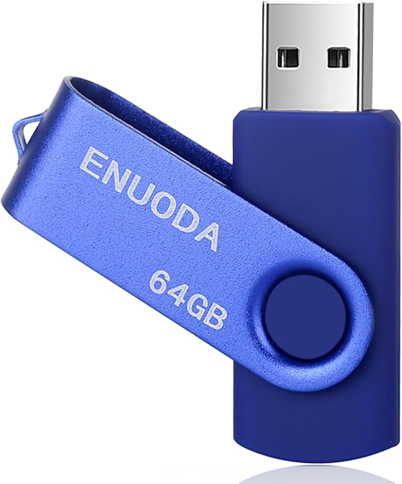 ENUODA 64GB USB 2.0 Memory Stick Blue Swivel USB Flash Drive