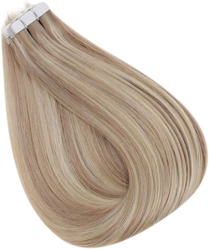 Easyouth Human Hair Tape in Extensions Highlight Blonde Tape in Hair Extensions Real Hair Ash Blonde Mixed Bleach Blonde Human Hair Extensions Tape ins 16 Inch 40g 20Pcs - Image 3