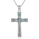 Lypic Religious Wooden Cross Necklace 925 Sterling Silver Hummingbird/Dove/Celtic Knot Cross/Turquoise Pendant Necklace Crucifix Jewelry Gifts for Women