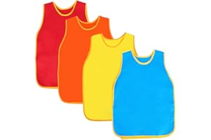 CACASO 4 Pack Art Smock,Kids Painting Art Apron,Roomy Sleeveless Waterproof Artist Painting Aprons,Toddler Smock for Children Painting Feeding Kitchen Cooking Classroom Activity 4 Colors
