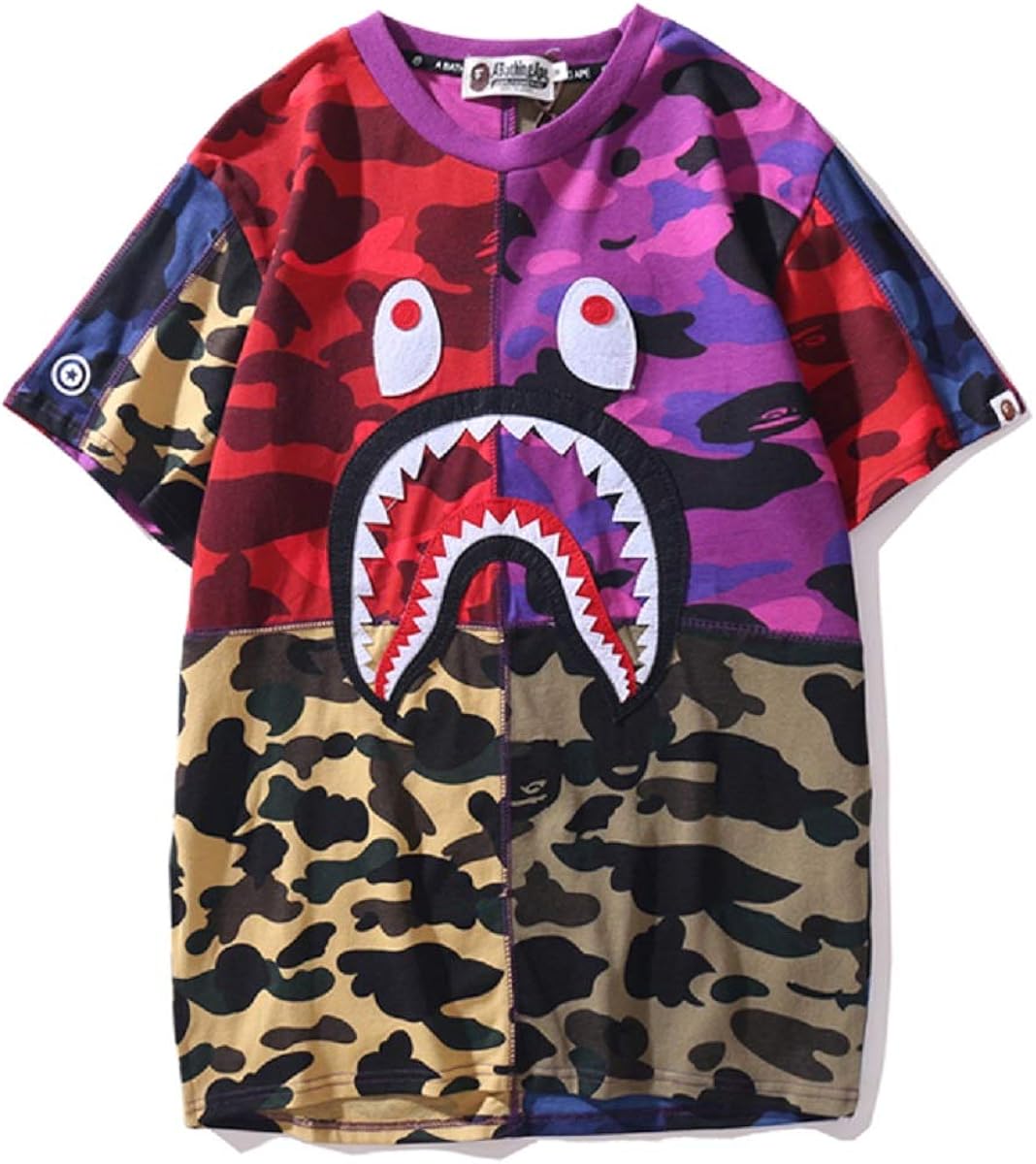 Big Mouth Shark Ape Bape Camo Casual T Shirt Tees Unisex with Round Neck Short Sleeve t-1mixcolor M